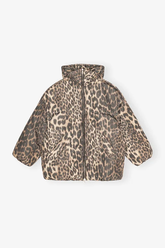 LEOPARD PUFFER JACKET Herringbone Jacket Checkered Jacket Solid Jacket