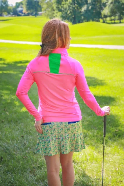 Par Play Quarter Zip Golf Jacket - Hot Pink/Lime Green Fitted Jacket Loose Jacket Oversized Jacket