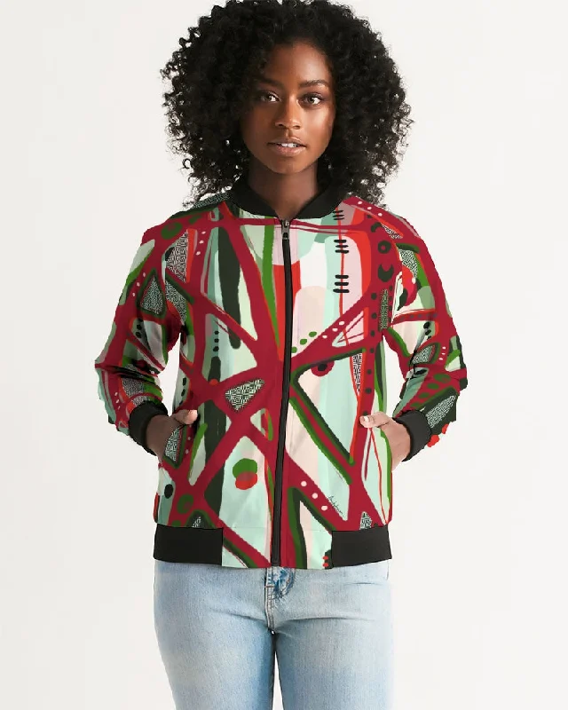 RED BLACK & GREEN - YOU KNOW WHAT IT MEAN Women's Bomber Jacket Satin Jacket Silk Jacket Chiffon Jacket