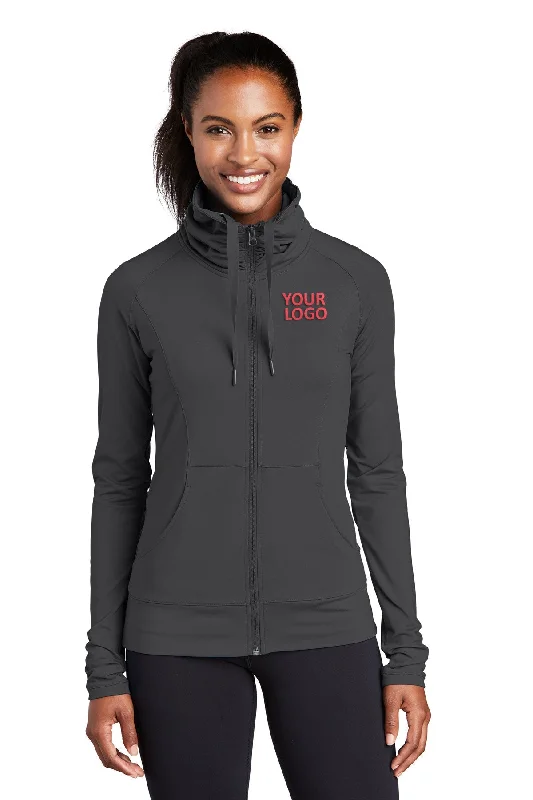 Sport-Tek Ladies Sport-Wick Stretch Branded Full-Zip Jackets, Charcoal Grey Faux Fur Fabric Real Fur Fabric Shearling Fabric