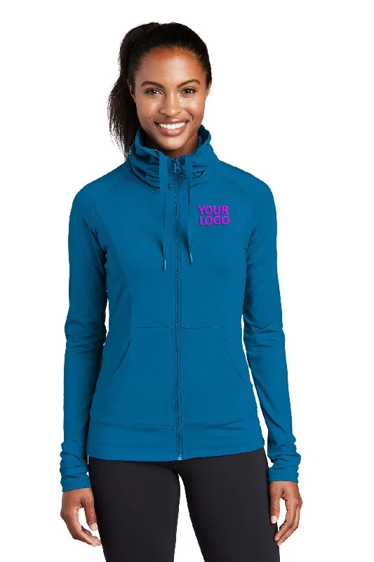 Sport-Tek Ladies Sport-Wick Stretch Branded Full-Zip Jackets, Peacock Blue Fleece Jacket Down Jacket Feather Jacket