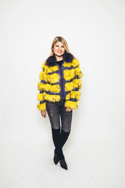 38 | Fox Fur Jacket with Fox Fur Collar Satin Fabric Silk Fabric Chiffon Fabric