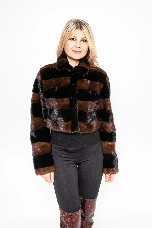 76 | Two-Tone Dark Brown Mink Fur Crop Jacket Wool Jacket Cashmere Jacket Tweed Jacket