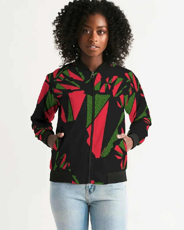 The REAL RBG: RED, BLACK, and GREEN Women's Bomber Jacket Belted Jacket Elasticated Jacket Padded Jacket