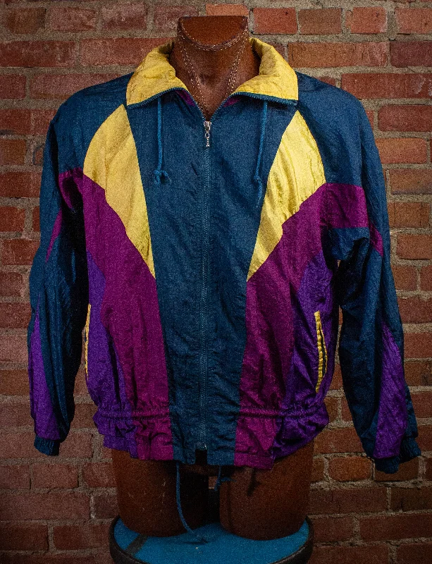 Vintage Athletic Works Nylon Bomber Jacket Purple/Blue/Yellow XL Wool Jacket Cashmere Jacket Tweed Jacket