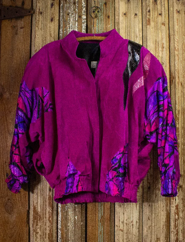 Vintage Cache Suede Bomber Jacket 80s Pink Medium Cotton Fabric Linen Fabric Terry Fabric