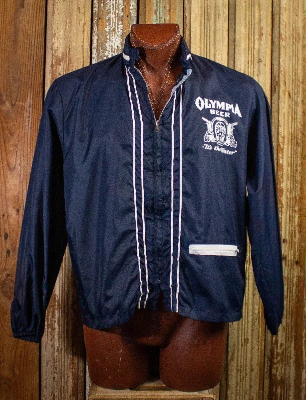 Vintage Olympia Beer Nylon Windbreaker Jacket 70s Navy Large Oversized Jacket Tailored Jacket Straight Jacket