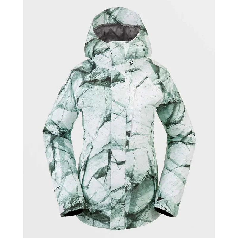 Volcom Women's V.Co Aris Insulated Gore-Tex Jacket - White Ice Boat Neck Shawl Collar Notched Collar