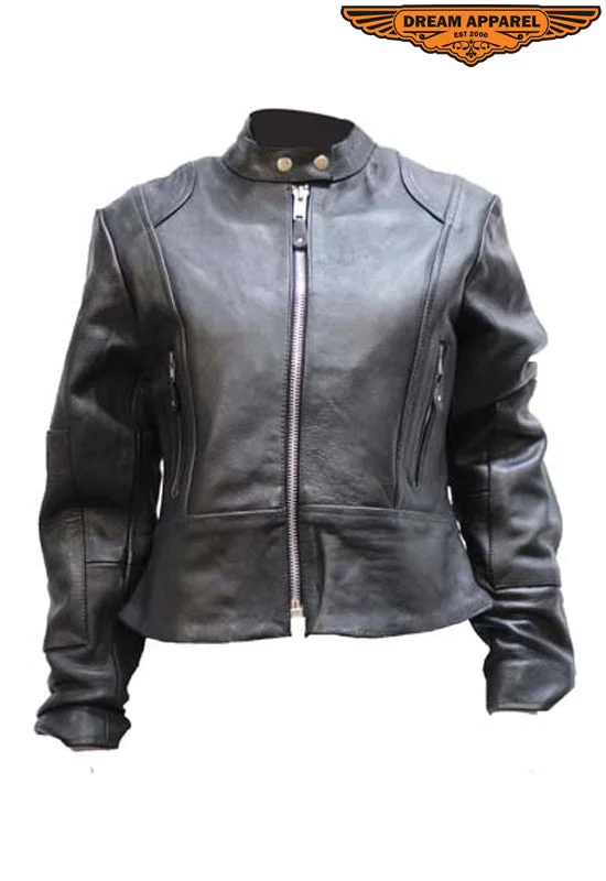 Womens Leather Jacket With Multiple Pockets Hoodie Zip-Up Jacket Button-Up Jacket