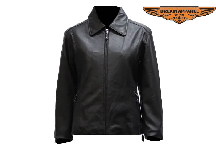 Women's Leather Jacket With Zippered Cuffs Wool Jacket Cashmere Jacket Tweed Jacket