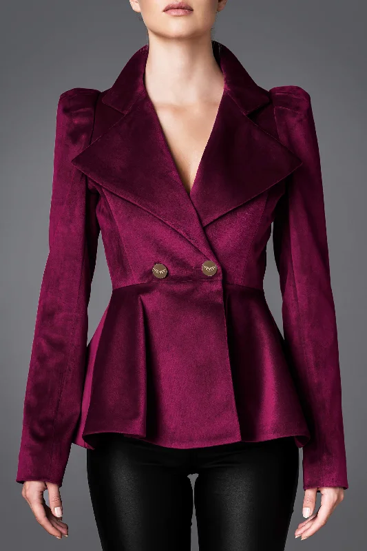 Women's Velvet Jacket - Daring Magenta Belted Jacket Elasticated Jacket Padded Jacket