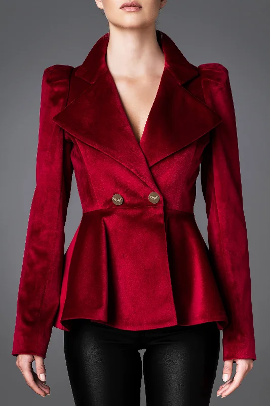 Women's Velvet Jacket - Daring Red Denim Fabric Leather Fabric Suede Fabric