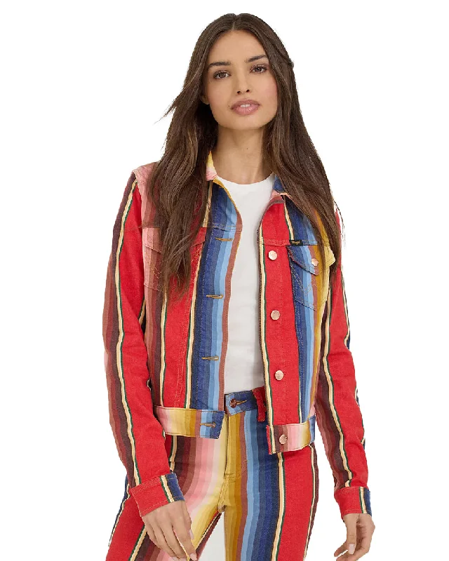 Women's X Lainey Wilson Rodeo Ben Stripe Trucker Jacket Toggled Jacket Drawstring Jacket Belted Jacket