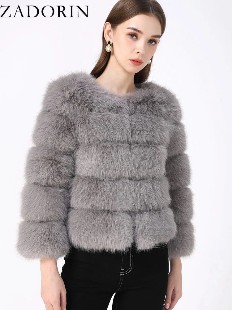 Autumn Winter Fluffy Black Faux Fur Coat Women-Elegant Thick Warm Faux Fur Jackets For Women Satin Jacket Silk Jacket Chiffon Jacket