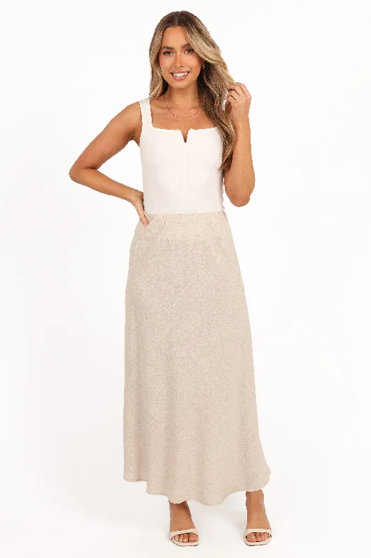 Alex Linen Midi Skirt - Oatmeal pencil skirt chic