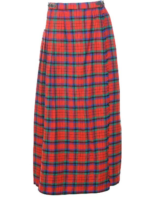 Checked Pleated Skirt - M pencil skirt chic