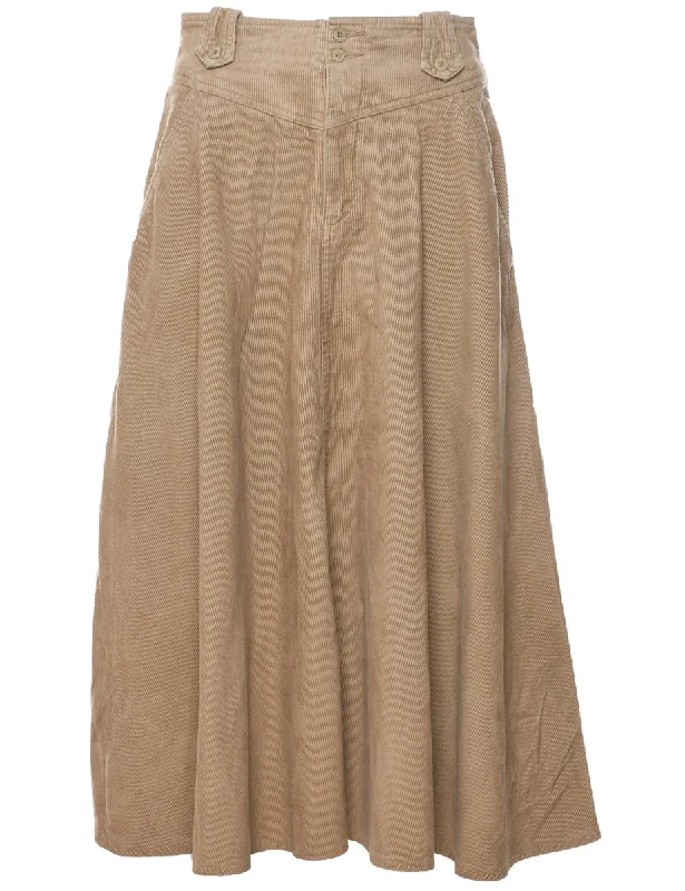 Corduroy Light Brown Midi Skirt - S cashmere skirt soft