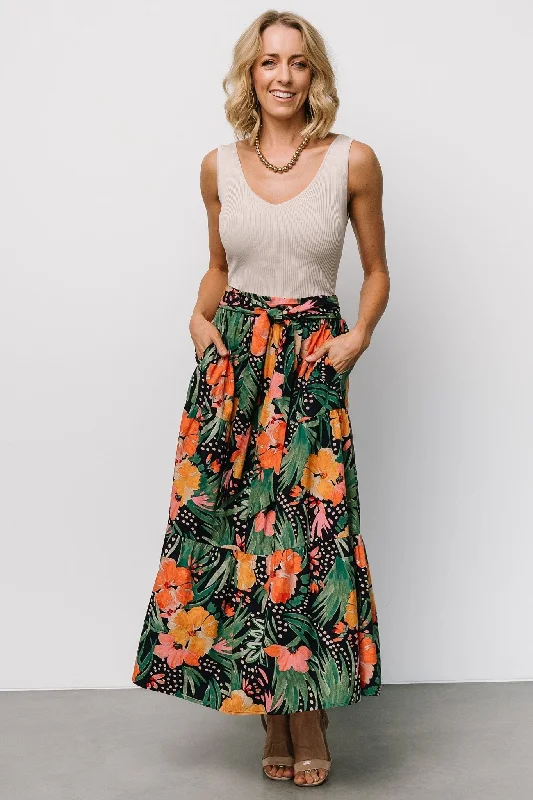 Melea Skirt | Navy Multi Floral corduroy skirt durable