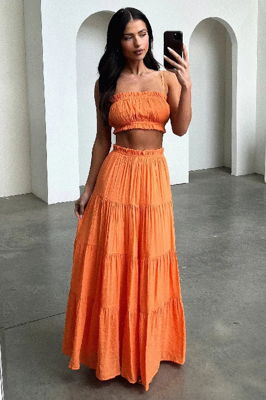 Selina Maxi Skirt - Orange denim skirt trendy