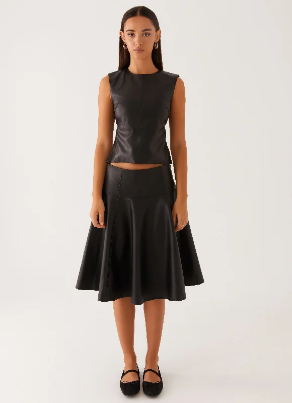 Tyler Midi Skirt - Black button skirt front