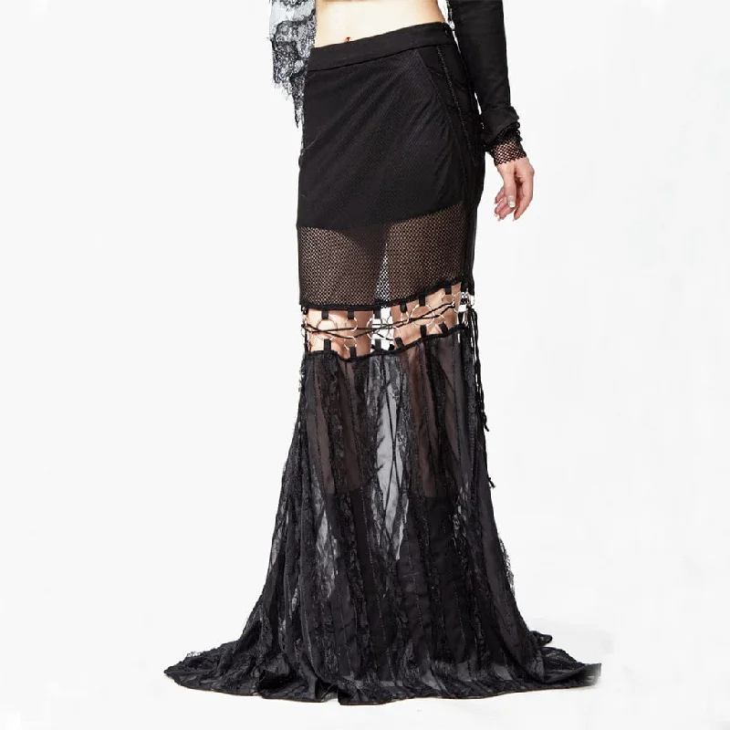 Women's Gothic Cutout Splice Long Skirt high slit skirt