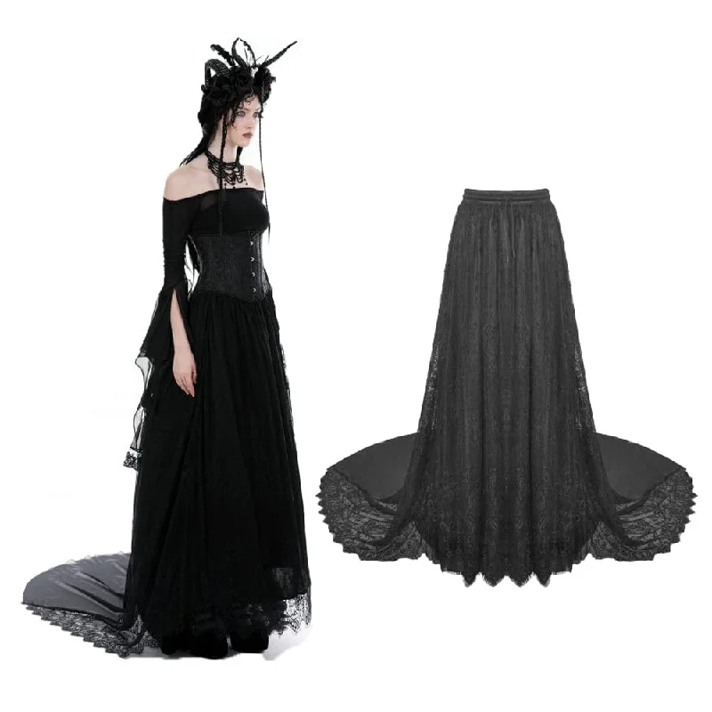 Women's Gothic Lace Layered Draggle-tailed Skirt cashmere skirt soft
