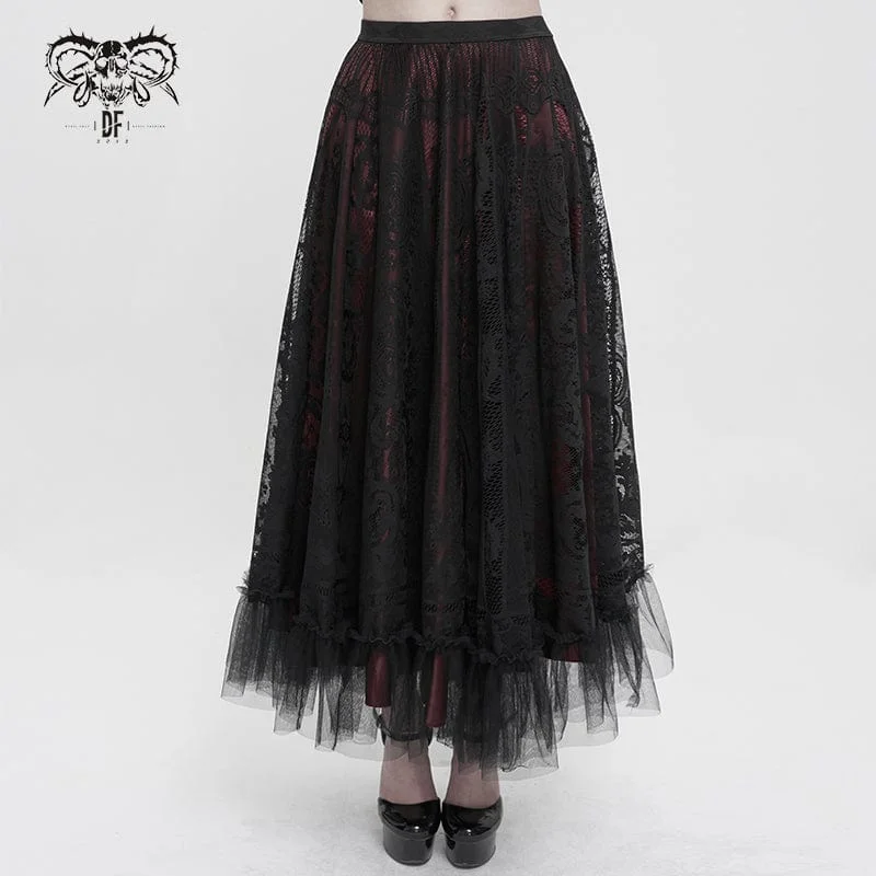 Women's Gothic Lace Layered Draped Skirt wool skirt thick