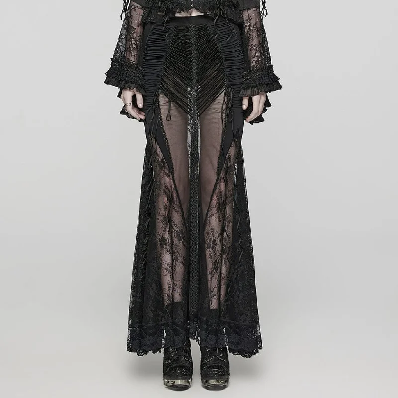 Women's Gothic Lace Sheer Wrapped Hip Long Skirt chiffon skirt flowing