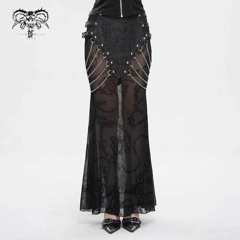 Women's Gothic Mesh Splice Chain Fishtail Skirt lightweight skirt design