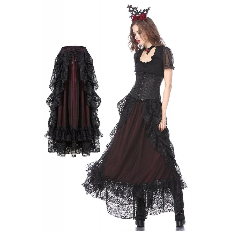 DIL Women's Gothic Multilayer Lace Maxi Skirt high waist skirt
