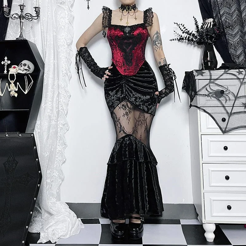 Women's Gothic Sheer Velvet Wrap Maxi Skirt modal blend skirt