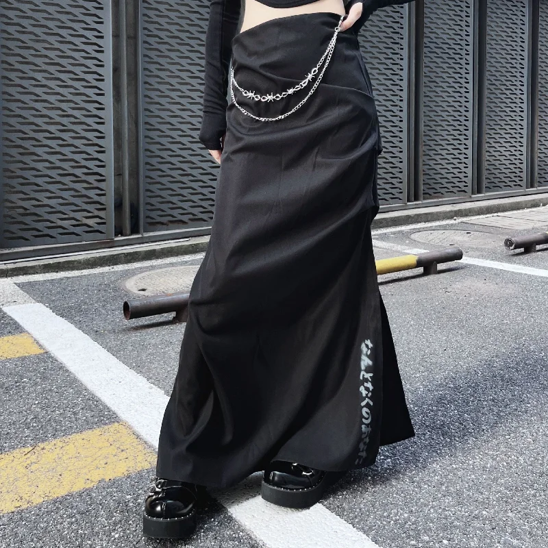 Women's Punk Letter Printed Ruched Skirt with Chain boho skirt vibe