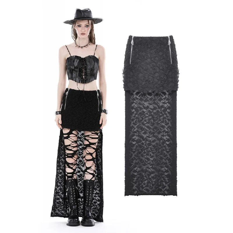 Women's Punk Ruched Ripped High-low Skirt linen skirt light
