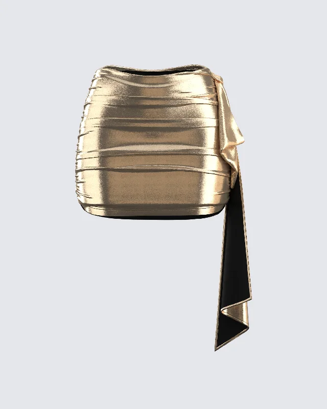 Bianca Metallic Gold Drape Skirt denim skirt durable