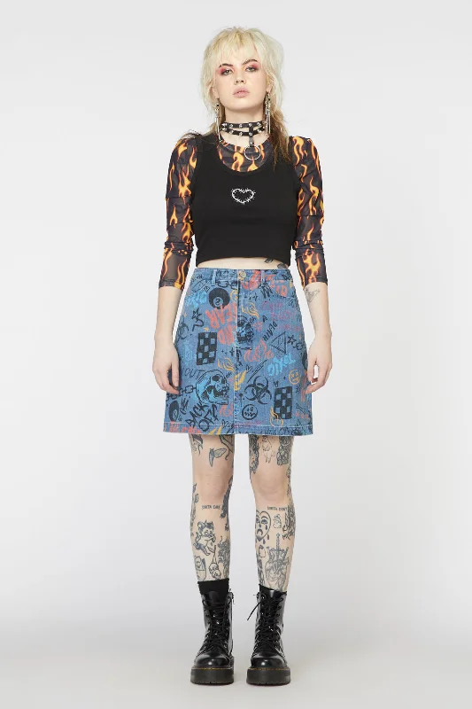 Graffiti Denim Mini Skirt low waist skirt