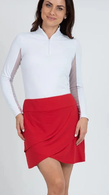 IBKUL Solid Layered Skort 16" in Red cashmere skirt plush