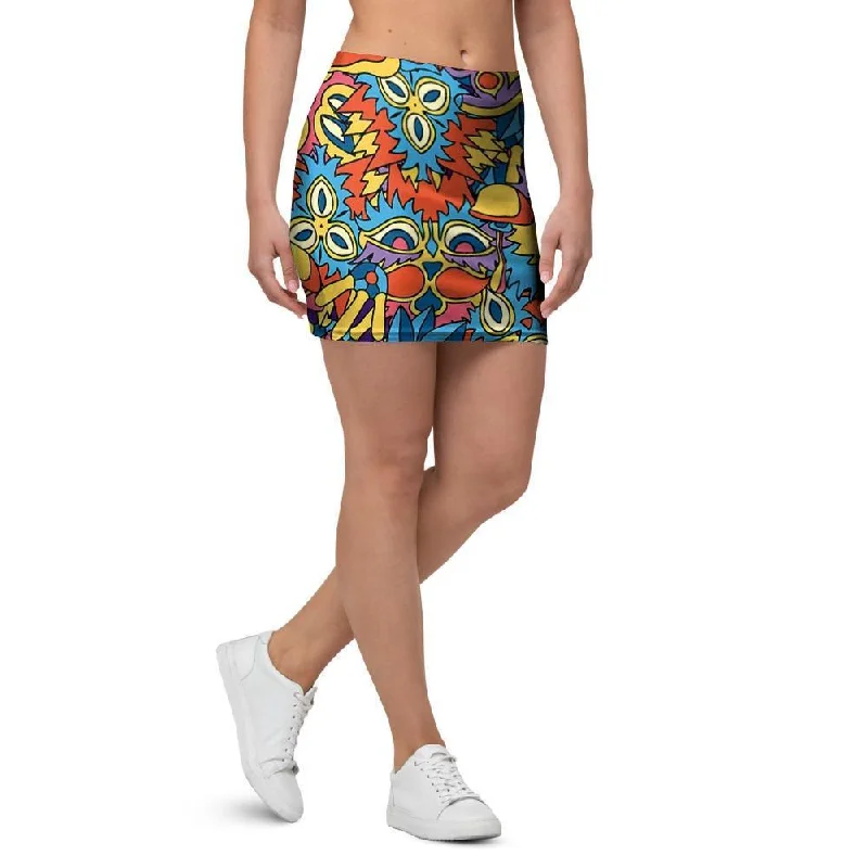 Jungle Hippie Psychedelic Trippy Mini Skirt zip skirt side