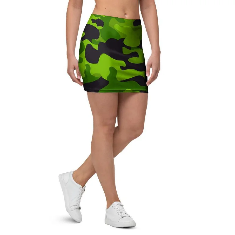 Lime Green Camo Print Mini Skirt cashmere skirt fine