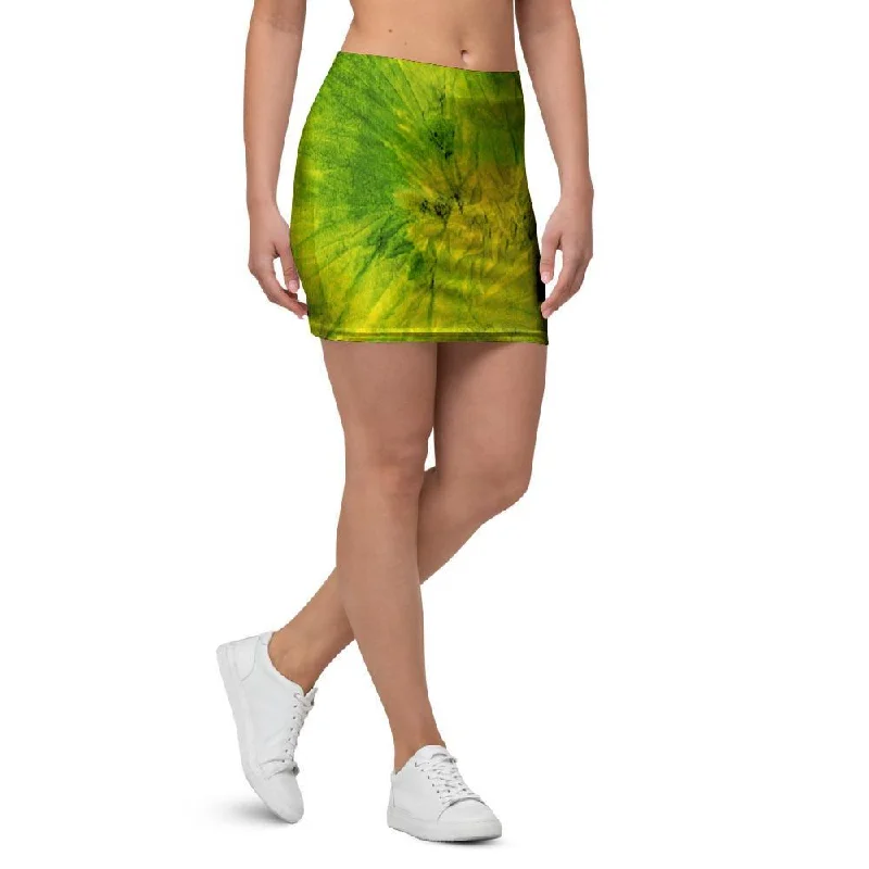 Lime Green Tie Dye Mini Skirt wool skirt warm