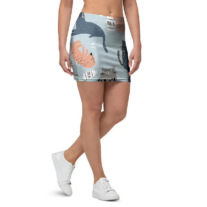 Meow Meow Cat Print Mini Skirt leather skirt bold