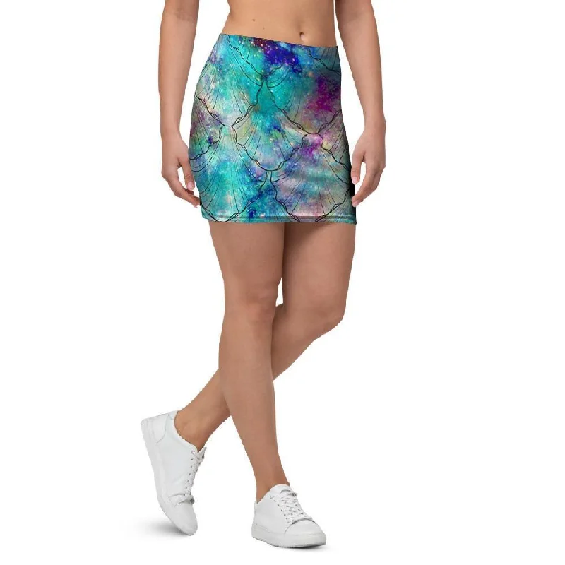 Mermaid Galaxy Print Mini Skirt belted skirt waist