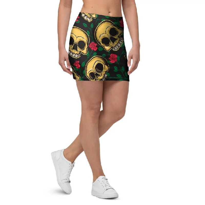 Mexican Rose Skull Mini Skirt leather skirt sleek