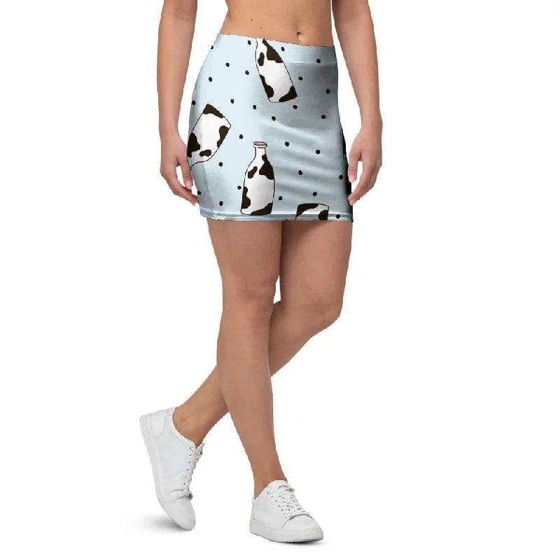 Milk Print Mini Skirt elastic waist skirt