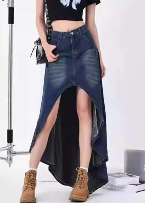 Modern Blue Pockets Low High Design Denim Skirt Summer boho skirt vibe