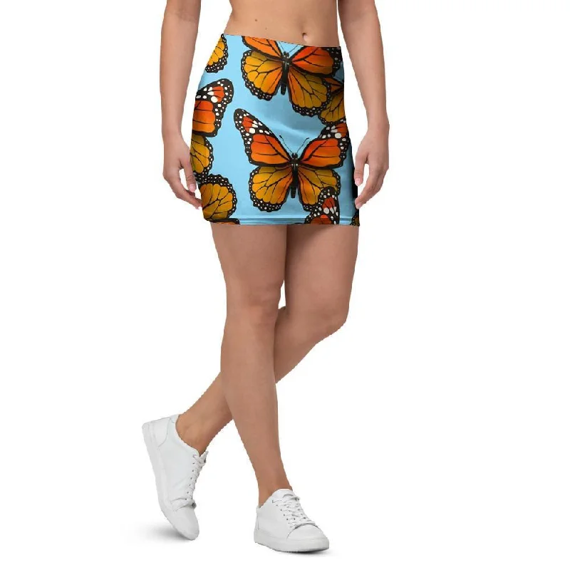 Monarch Butterfly Print Mini Skirt silk skirt lustrous