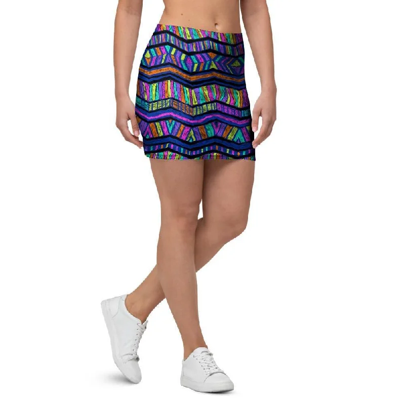 Multicolor Indian Aztec Doodle Elements Abstract Mini Skirt leather skirt sleek