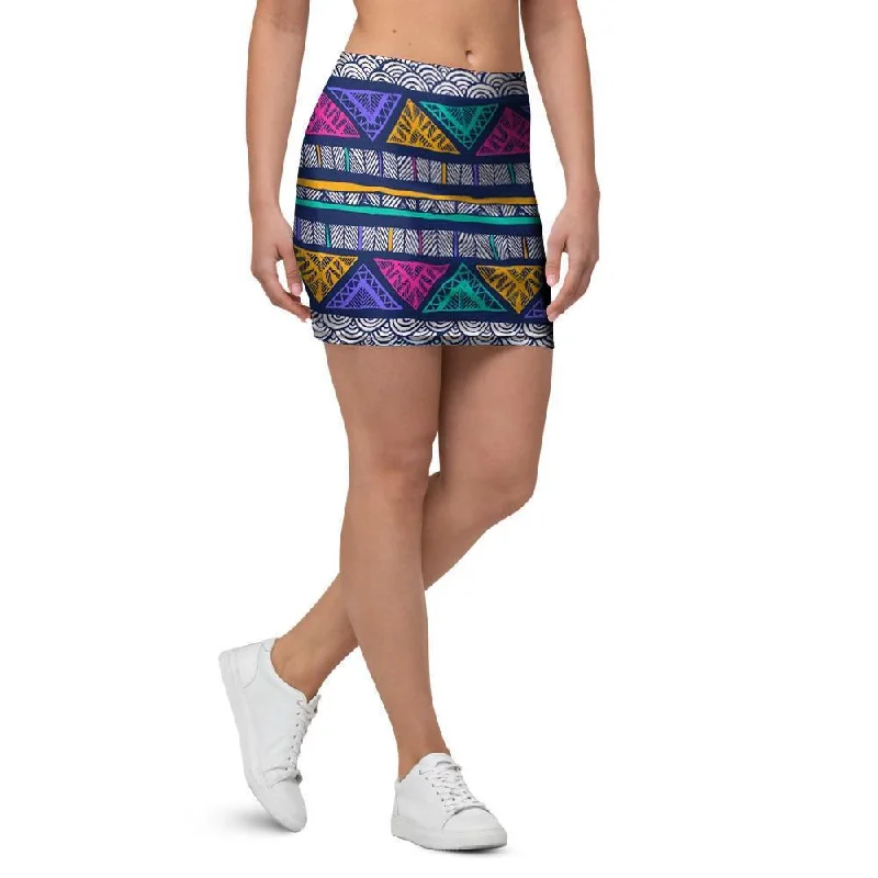 Multicolor Native Aztec Abstract Doodle Mini Skirt asymmetrical skirt cut