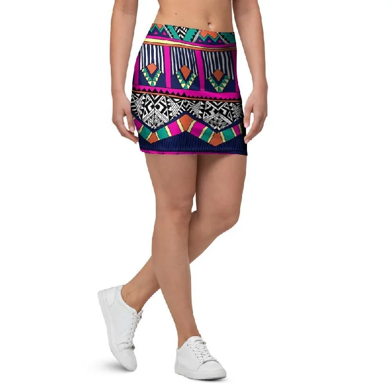 Multicolor Native Aztec Doodle Abstract Mini Skirt leather skirt refined