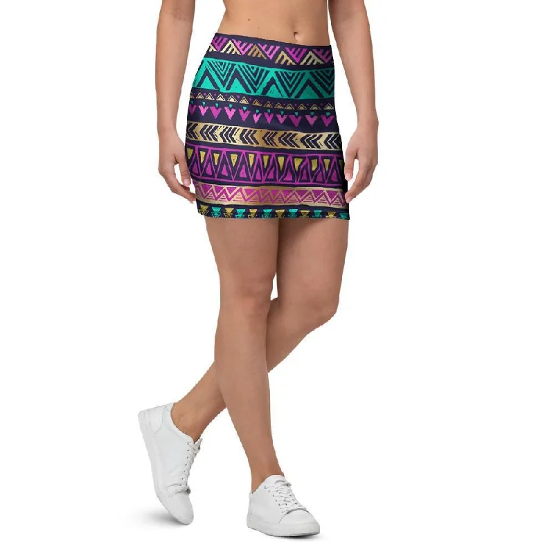 Multicolor Native Aztec Doodle Mini Skirt denim skirt durable