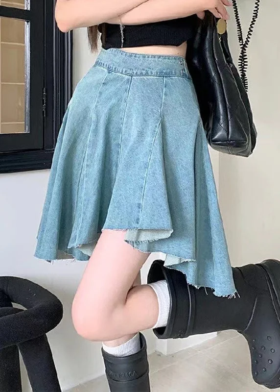 Original Design Blue Solid High Waist Denim Skirts Summer linen skirt airy